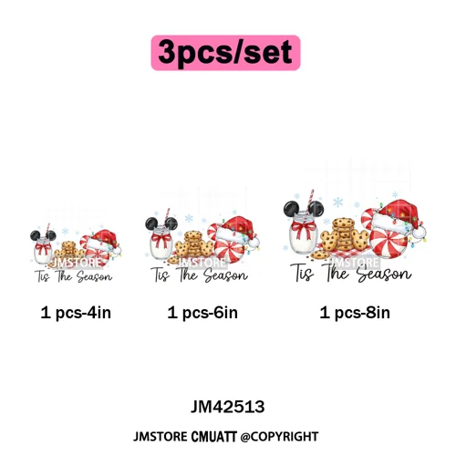 Cute Cartoon Character Coffee Cup Coquette Candy Merry Christmas Iron on DTF Heat Transfers Stickers Ready to Press for Hoodies