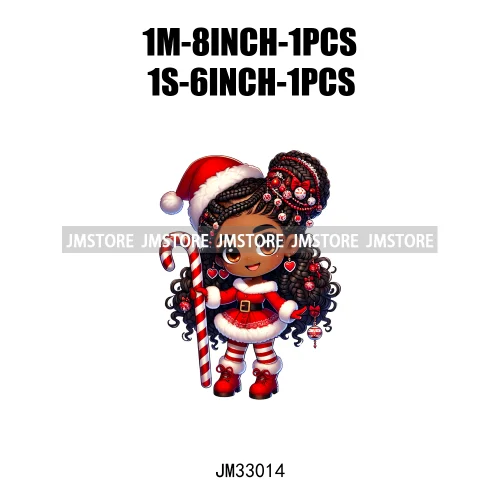 Fashion Black Santa Girls Candy Cane Afro Kids Christmas Season Iron On DTF Transfers Stickers Ready To Press For Sweatshirts