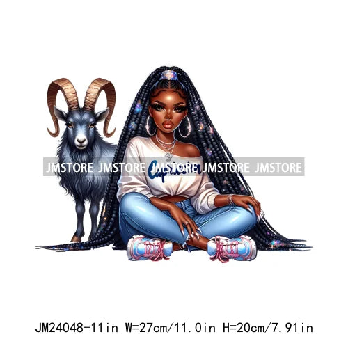 Hip Hop Afro Girl Zodiac Horoscope Signs Astrology Mystical Black Women Iron On DTF Heat Press Transfer Stickers For Clothing