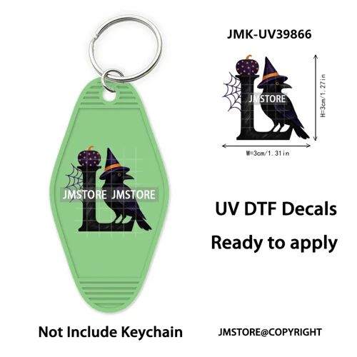 Halloween Pumpkin Alphabet Letters UV DTF Motel Keychain Decal Ready To Ship Durable Transfer Stickers Prints For Hotel Keychain