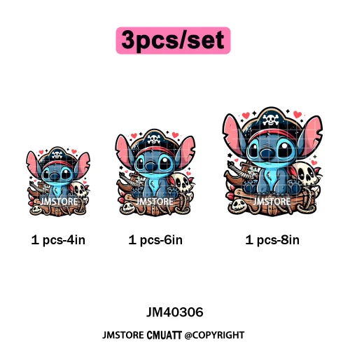 Cute Cartoon Blue Animal Princess Best Friends Designs Iron on DTF Washable Transfers Stickers Ready to Press for Clothing Bags