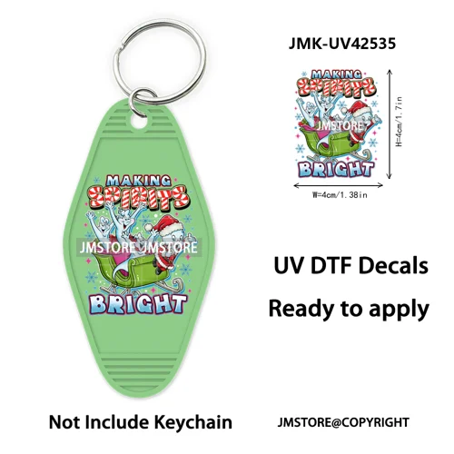 Trendy Christmas Cartoon UV DTF Keychain Wraps Ready To Apply Waterproof High Quality DIY Craft Decals For Hotel Motel Keychain
