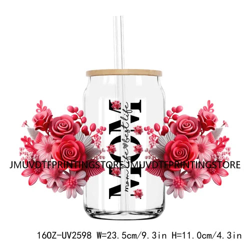 Best Mama With Flowers Mother's Day UV DTF Sticker For 16OZ Libbey Glass Cup Can Mom Wrap Transfer Sticker Custom Label DIY Logo