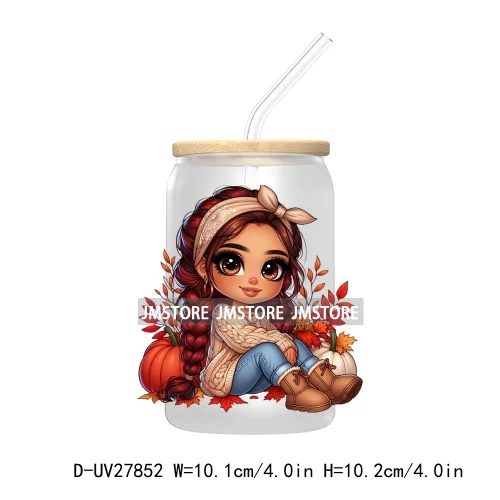 Latina Chibi Autumn Baby Little Girl UV DTF Transfer Stickers Decals For Libbey Cold Cups Mugs Tumbler Fall Vibes Pumpkin Season