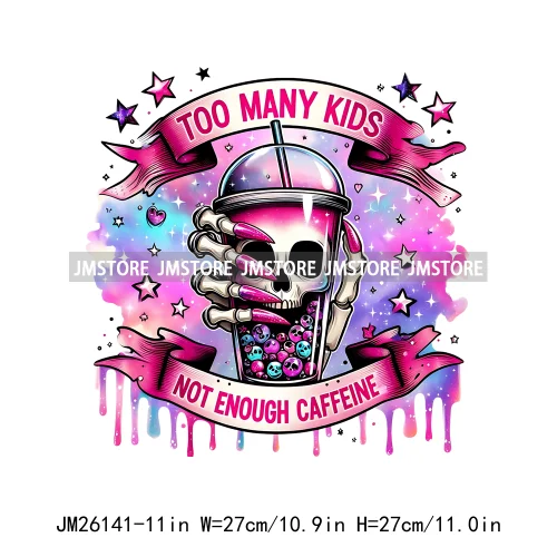 Colorful Coffee Skull Mom Life Boujee Sarcastic Good Moms Say Bad Words DTF Iron On Transfer Stickers Ready To Press For Clothes