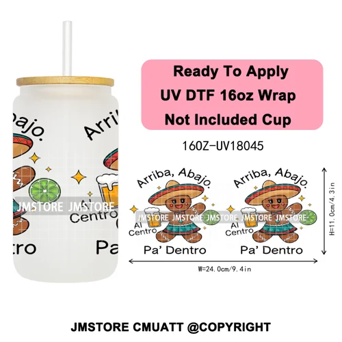 Feliz Navidad Christmas Mexican Food UV DTF Stickers Ready To Apply Cup Wrap High Quality Waterproof For 16OZ Libbey Can Glass