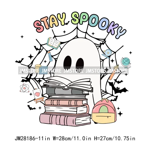 Diy Spooky Ghost Love Reading More Books Good Vibes Halloween Decals DTF Iron On Transfers Stickers Ready To Press For T-shirts