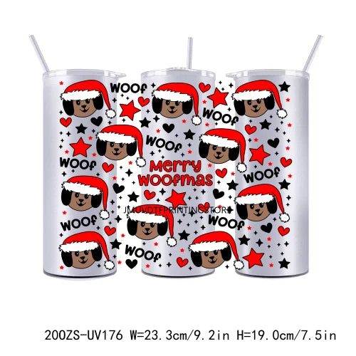 Merry Woofmas Christmas Cow 20OZ UV DTF Tumbler Straight Wrap Transfers Stickers Custom Labels DIY Durable Waterproof Logo