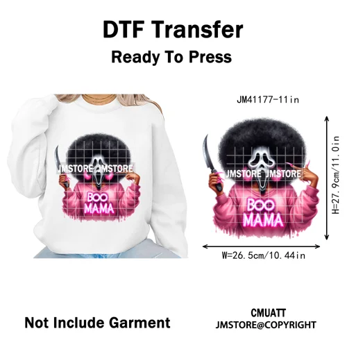 Horror Halloween Character Afro Coffee Killer Bad Mama Club Iron on Washable DTF Transfers Stickers Ready to Press for Clothing
