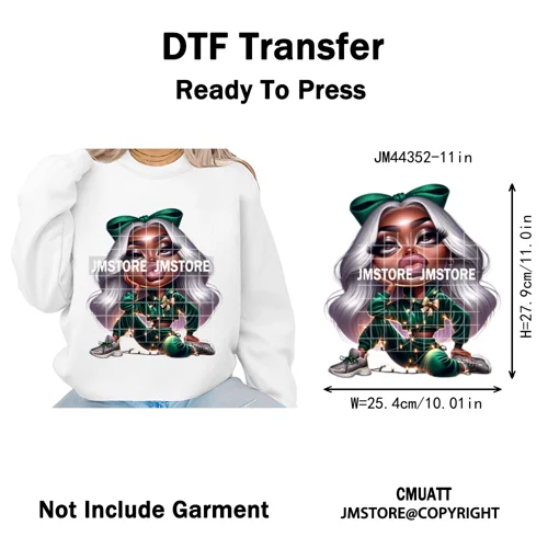 Cool African Melanin Girls Christmas Season Holiday Moody Iron on Washable DTF Heat Transfer Stickers Ready to Press for Hoodies