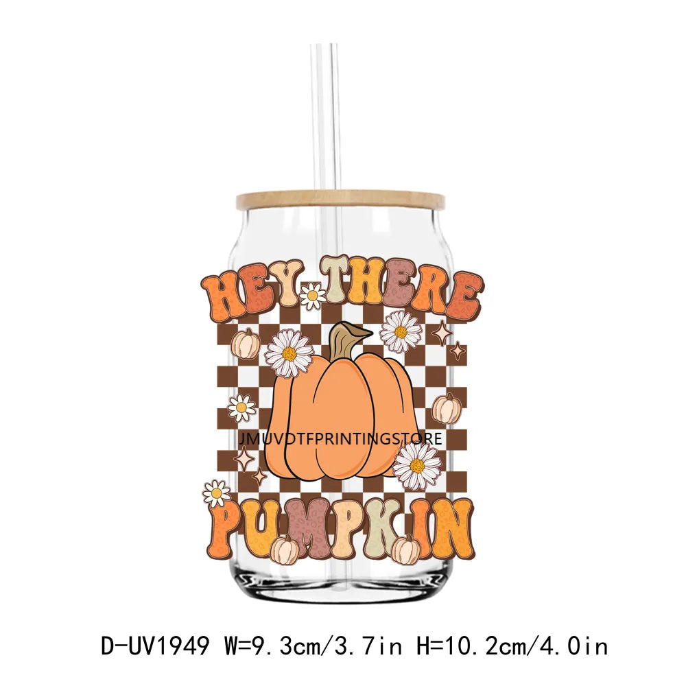 Hello Fall Babe Thanksgiving Mama Pumpkin UV DTF Transfers Stickers Decals For Libbey Cold Cups Mugs Tumbler Waterproof DIY Craf