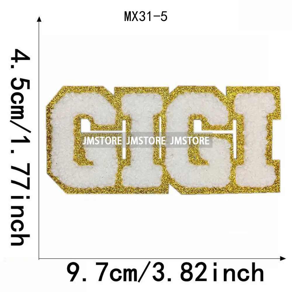 Custom Mama Nana Gigi Mimi Family Name Letters Iron on Chenille Patches Ready to Press for Hoodies Bags