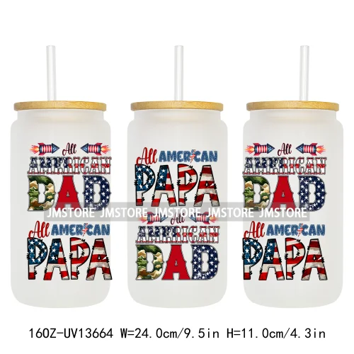 4th Of July American Dad Father's Day 16OZ UV DTF Cup Wraps Ready To Apply Waterproof Transfer Stickers For Libbey Glass Can Mug