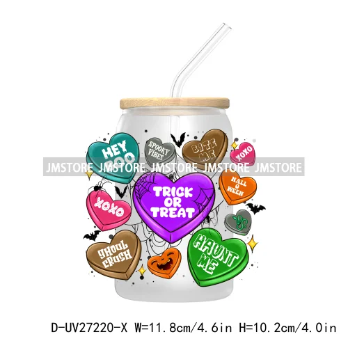 Candy Heart Spooky Ghost Halloween UV DTF Transfer Stickers Decals For Libbey Cold Cup Mug Tumbler Tis The Season Horror Pumpkin