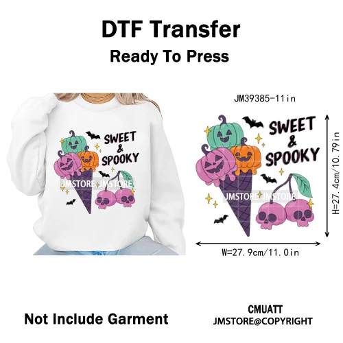 Sweet Spooky Ghost Boo Coquette Pumpkins Halloween Skeleton Iron on DTF Washable Transfers Stickers Ready to Press for T-shirts