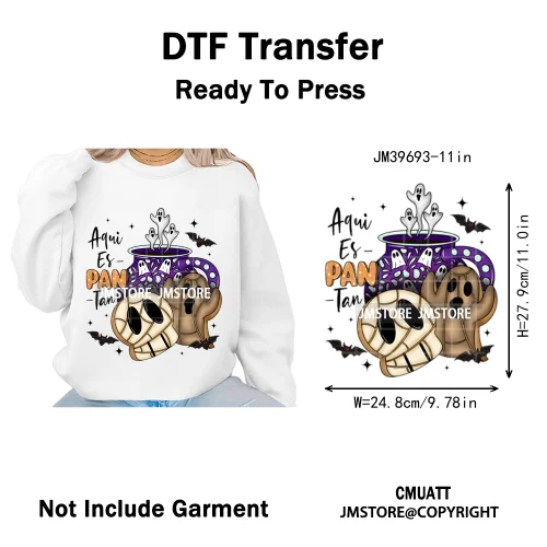 Mexican Culture Halloween Vibes Spanish Cafecito Viva Design Iron on DTF Washable Transfers Stickers Ready to Press for Hoodies