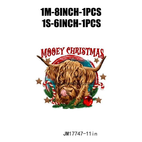 Retro Mooey Howdy Christmas Highland Cow Western Jingle Horse DTF Sticker Sorta Scary Sorta Merry Transfer Printing For Clothes