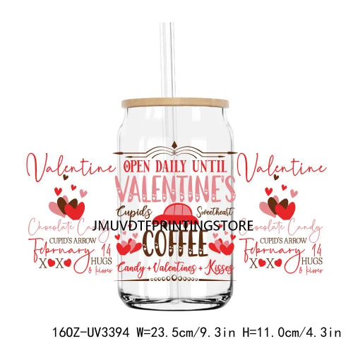 XOXO Valentines Coffee Cup 16OZ UV DTF Cup Wrap Transfers Stickers Custom Label DIY Waterproof Logo For Libbey Glass Can Hearts