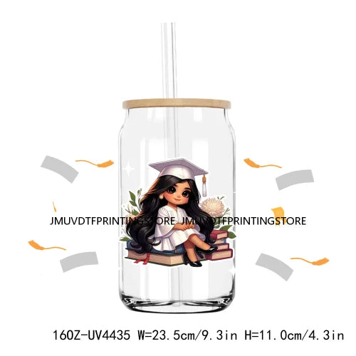 Chicano Graduation 2024 UV DTF Sticker For 16OZ Libbey Glass Cup Can Senior Girls Wrap Transfer Sticker Custom Labels DIY Logo