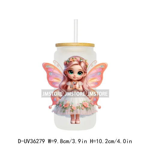 Cute Little Girl Butterfly Wings UV DTF Transfer Stickers Decal Ready To Apply Waterproof For 16OZ Libbey Glass Can Cups Tumbler