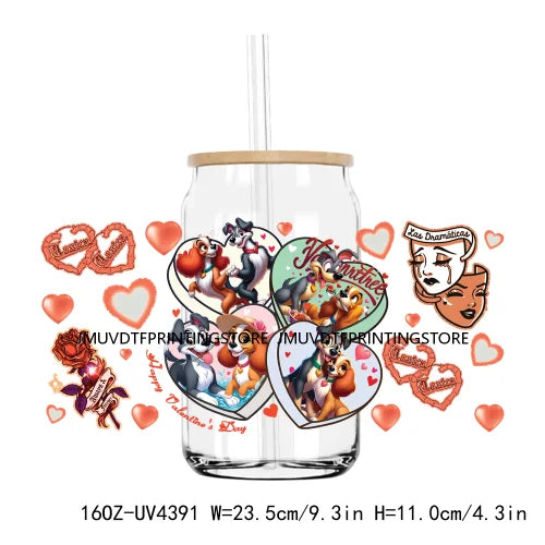 Chicano Cartoon Mouses Couple Valentine 16OZ UV DTF Cup Wrap Transfers Stickers Custom DIY Waterproof Logo For Libbey Glass Can