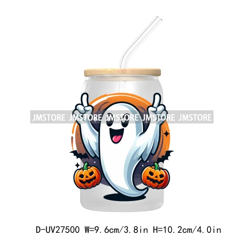 Cute Ghost Stay Spooky Halloween Pumpkin UV DTF Transfer Stickers Decals For Libbey Cold Cups Mugs Tumbler Waterproof Craft Boo