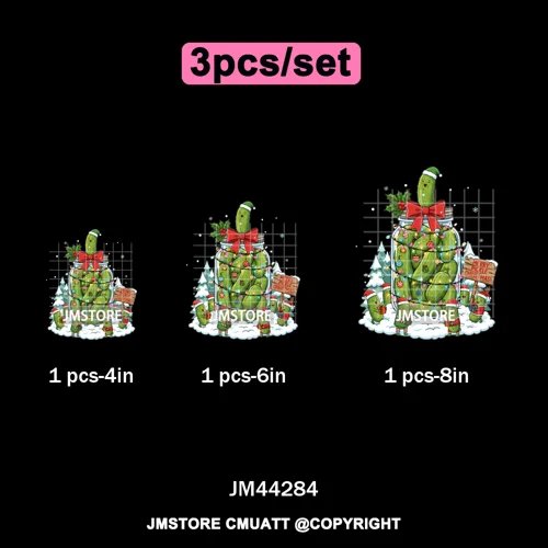 Merry Pickles Christmas Xmas Cucumber Holiday Santa Iron on Washable DTF Heat Transfer Stickers Ready to Press for T-shirts Bags