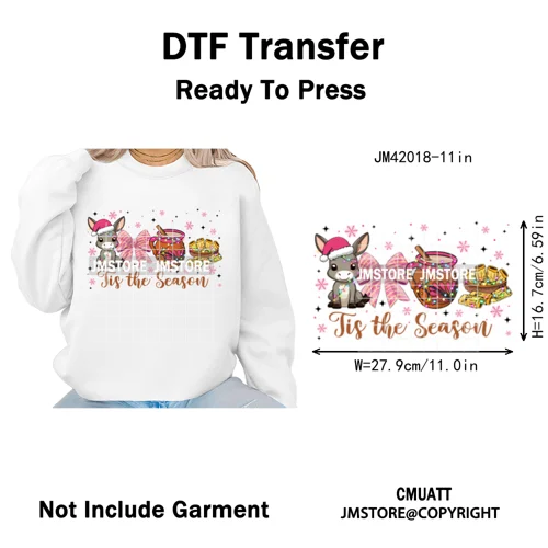 Tis The Season Pan Dulce Mexican Xmas Tuki Donkey Spanish Christmas Latin Iron on DTF Transfers Stickers Ready to Press for Text