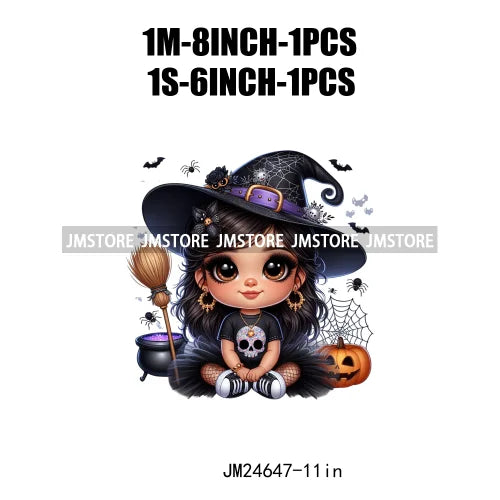 Custom Halloween Spooky Witch Latina Baby Girls Iron On Decals Hispanic Princess DTF Heat Press Transfers Stickers For Hoodies