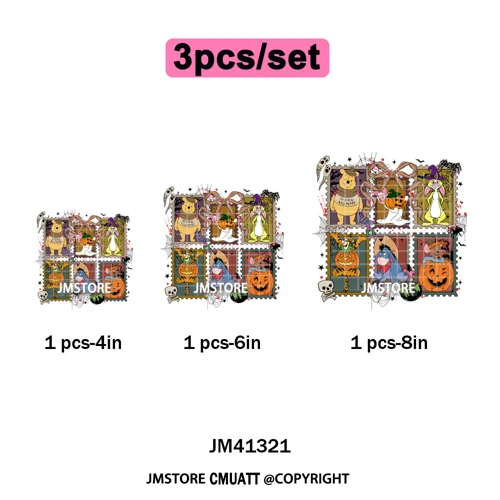 Cartoon Friends Character Faux Glitter Coquette Pumpkin Girly Halloween Iron on DTF Transfer Stickers Heat Press for Hoodies Bag