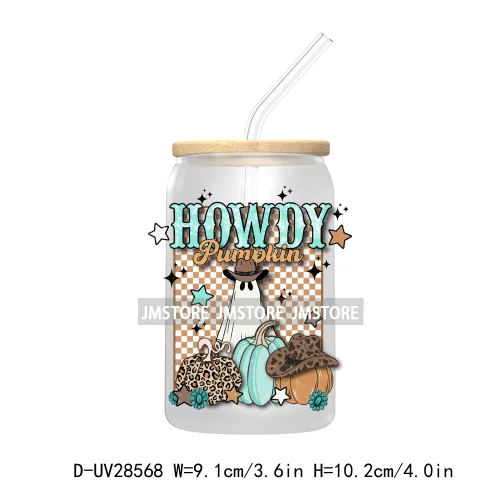 Howdy Fall Western Pumpkin UV DTF Transfer Stickers Decals For Libbey Cold Cups Mugs Tumbler Labels Coquette Bow Cowgirl Boots