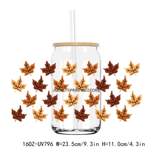 Thanksgiving Fall Thick And Juicy 16OZ UV DTF Cup Wrap Transfers Stickers Custom Labels DIY Waterproof Logo For Libbey Glass Can