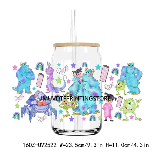 Cute Bear And Cat Coffee UV DTF Sticker For 16OZ Libbey Glass Cup Can Cartoon Cars Wrap Transfer Sticker Custom Labels DIY Logo