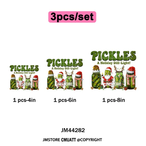 Merry Pickles Christmas Xmas Cucumber Holiday Santa Iron on Washable DTF Heat Transfer Stickers Ready to Press for T-shirts Bags