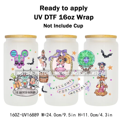 Cartoon Horror Halloween Nightmare UV DTF Wraps Transfer Sticker Selfadhesive Waterproof High Quality For 16OZ Libbey Glass Can