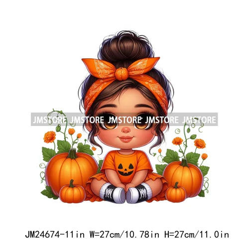 Funny Headband Hispanic Cute Latina Baby Girls Halloween Pumpkin Designs Iron On DTF Heat Press Transfer Stickers For Shirt Bags