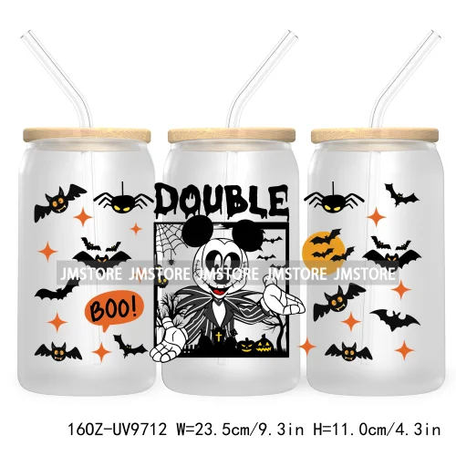 Halloween Double Trouble UV DTF Sticker For 16OZ Libbey Glass Cup Can Wrap Horror Princess Transfer Printing Custom Labels Logo