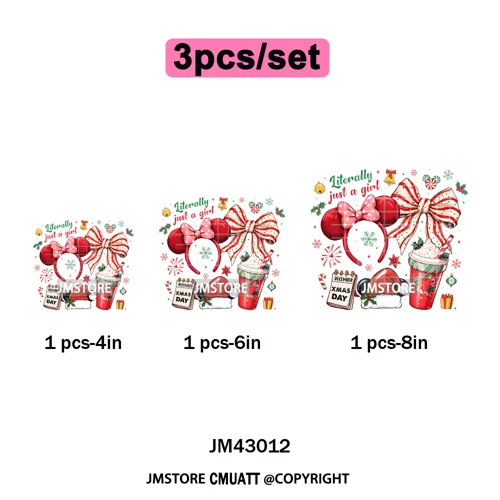 Girly Coquette Merry Christmas Ginger Cartoon Cozy Jolly Season Iron on DTF Heat Transfers Stickers Ready to Press for Clothing