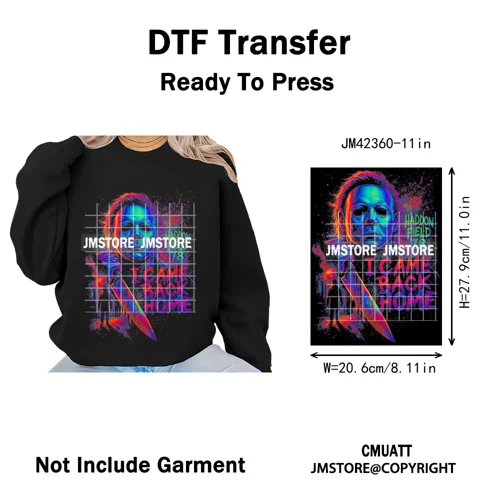 Retro Scary Horror Movie Halloween Costumes Spooky Season Iron on DTF Washable Transfers Stickers Ready to Press for Clothes Bag