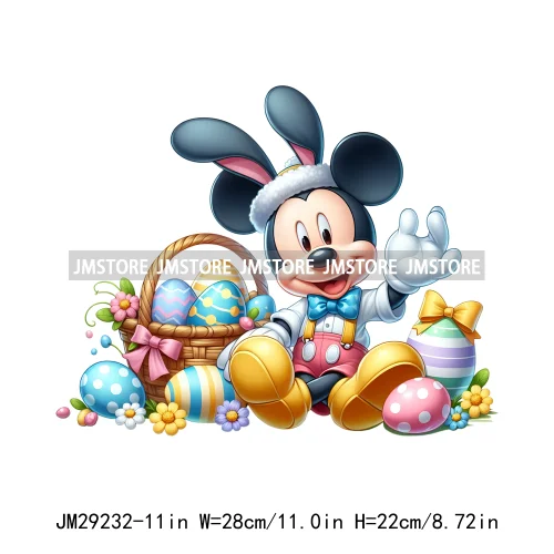 Cartoon Easter Mouse Egg Flowers Iron On DTF Transfers Stickers Ready To Press For Sweatshirt Bags