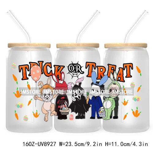 Fall Halloween Cartoon Friends 16OZ UV DTF Cup Wrap Transfer Stickers Custom Labels Durable Waterproof Logo For Libbey Glass Can