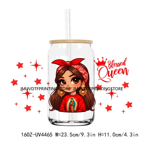 Cool Queen Girl Chingona Latina Mexico UV DTF Sticker For 16OZ Libbey Glass Cup Can Wrap Transfer Sticker Custom Labels DIY Logo