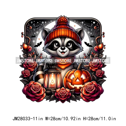 Cute Animals Skull Red Rose Pumpkin Halloween Spooky Vibes Design Logo Iron On DTF Transfer Stickers Ready To Press For Clothing