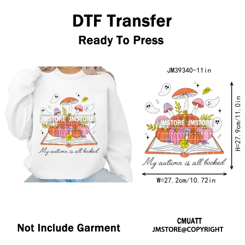 Fall Into Reading Sunflower Pumpkin Coquette Autumn Season Vibes Iron on DTF Heat Transfers Stickers Ready to Press for T-shirts