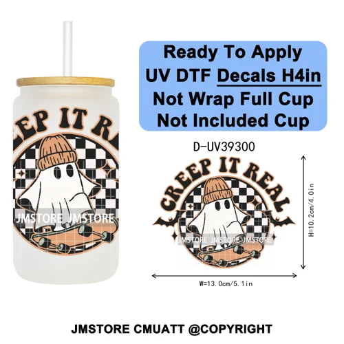 Retro Spooky Season Halloween Ghost Boo Gift UV DTF Transfer Stickers Decals Ready To Apply Waterproof For 16OZ Libbey Glass Can