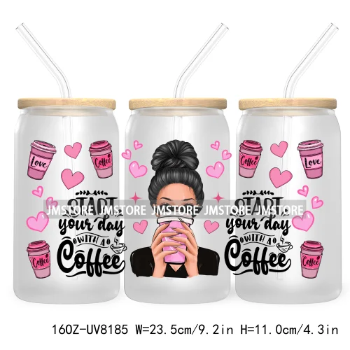 But First Coffee Fashion Lady 16OZ UV DTF Cup Wrap Transfers Stickers Custom Labels Durable Waterproof Logo For Libbey Glass Can