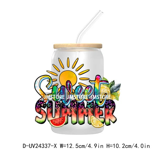 Sweet Summer Time UV DTF Transfer Sticker Decals For Libbey Glass Cold Cups Mugs Tumbler Custom Waterproof DIY Labels Watermelon