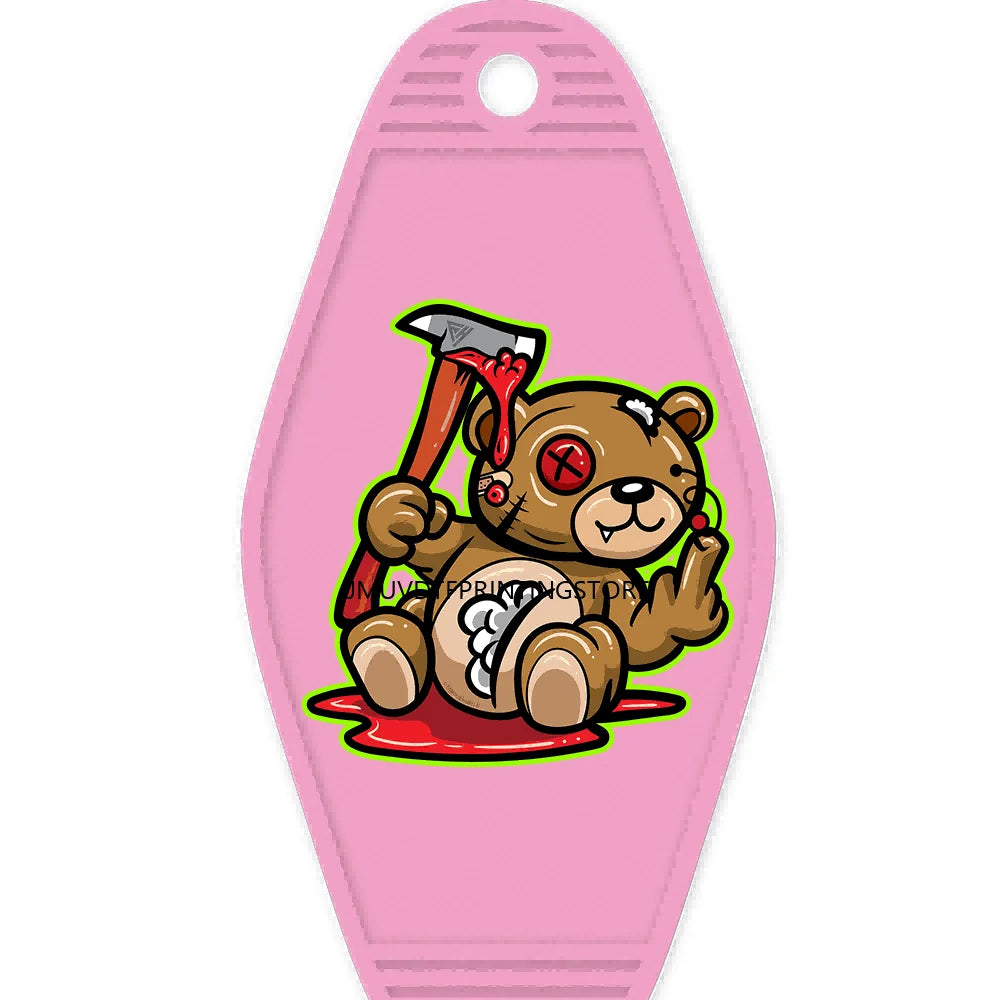 Self Made Bears High Quality WaterProof UV DTF Sticker For Motel Hotel Keychain Heartless Teddy Bear King Broken Heart