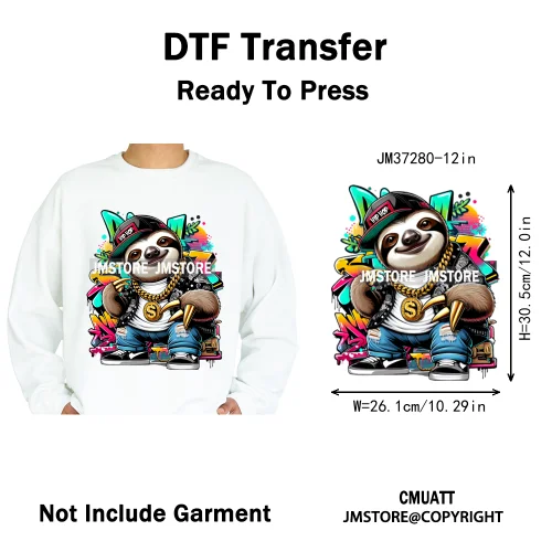 12in Graffiti Streetwear Beasts Cartoon Animals Hip Hop Quotes Iron on DTF Heat Transfers Stickers Ready to Press for Hoodies