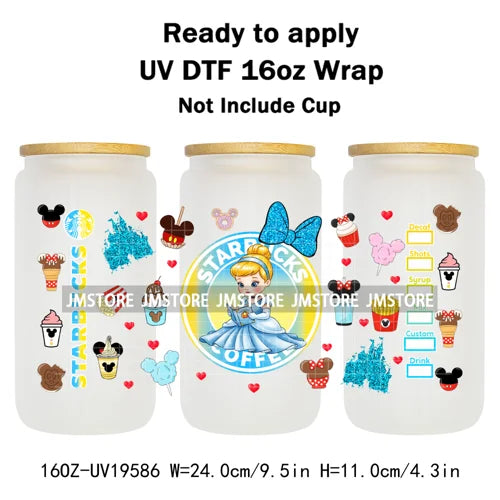 Coquette Bow Baby Toddler Princess UV DTF Cup Wraps Ready To Apply Transfer Stickers For 16OZ Libbey Glass Can Mug Faux Glitter